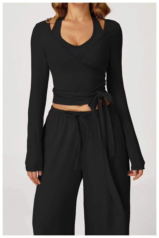 Slim-Fit Long-Sleeve Yoga Top with Straps