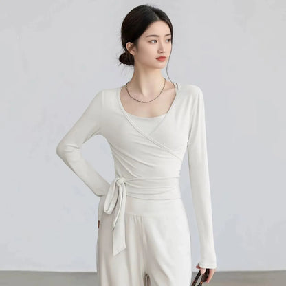 Slim-Fit Long-Sleeve Yoga Top with Straps