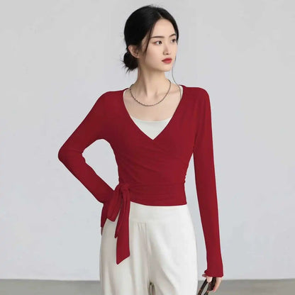 Slim-Fit Long-Sleeve Yoga Top with Straps